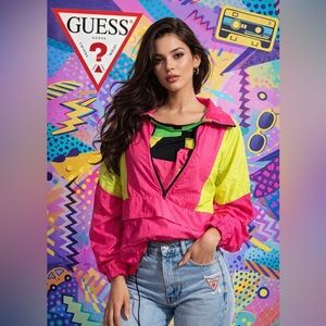 Neon windbreaker ski jacket - S - vintage